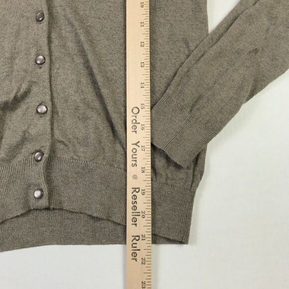 Ann Taylor Faux Fur Trim Cardigan Gray Button Sweater Long Sleeve PM Petites - Picture 6 of 11
